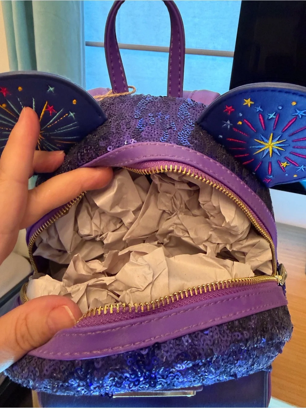 Loungefly Purple Sequin Disney Parks Fireworks Mini Backpack